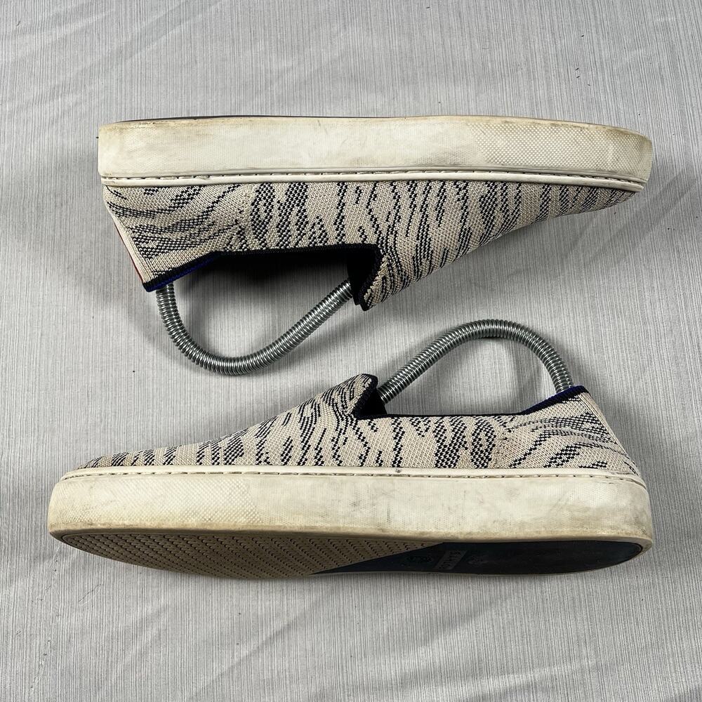 Rothy's Maritime Tiger Stripe Women’s Size 7.5 Gray Slip On Casual Preppy Shoes